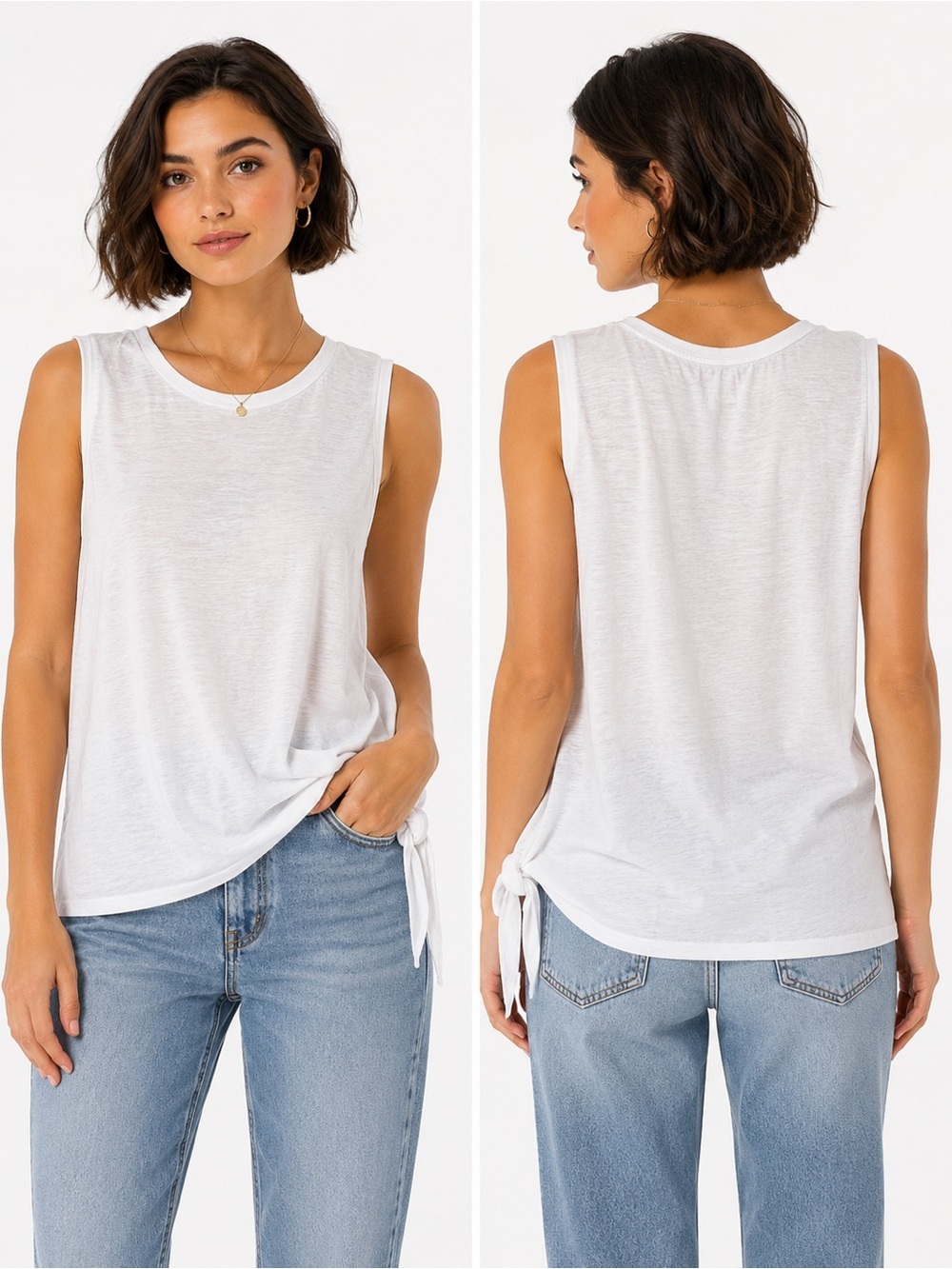 Maeve White Side-Tie Sleeveless Tank Size L